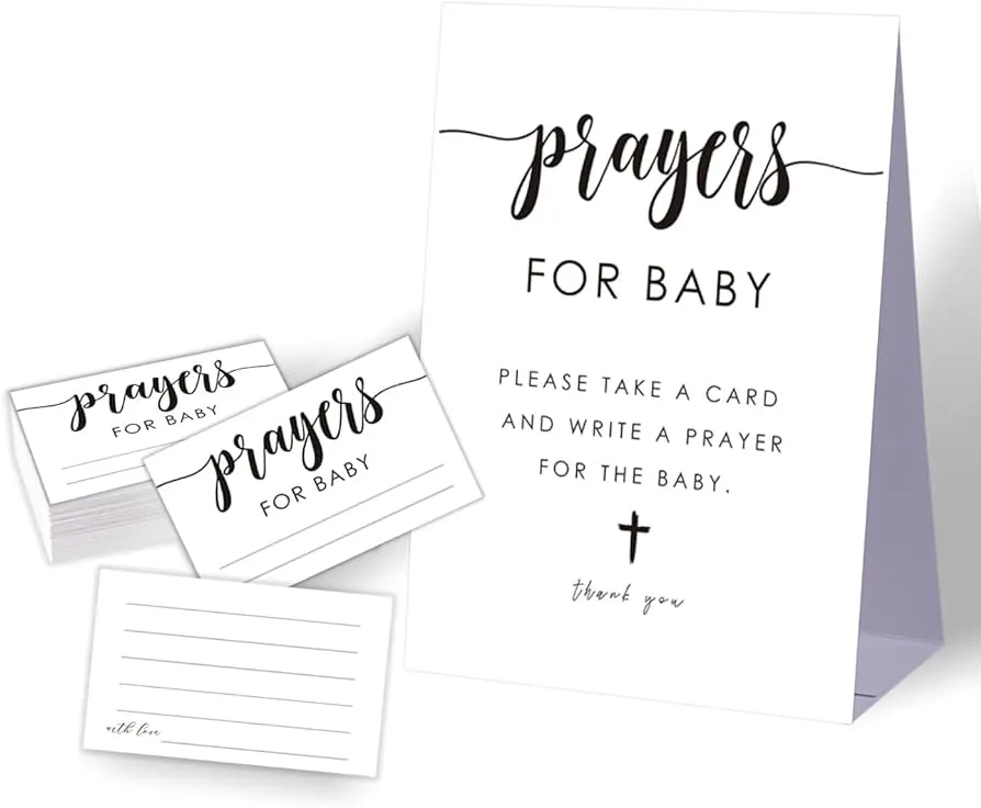 Amazon.com: Oraciones para el bebé, baby shower bíblico para bebé, baby  shower, decoración moderna de oración para baby shower, decoración de  revelación de género, colores neutros, 1 letrero y 50 tarjetas, A42 :