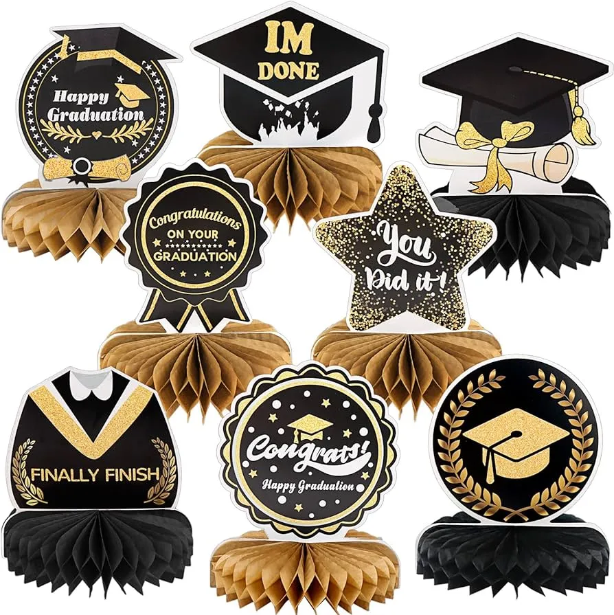 Amazon.com: 8 piezas de decoración de fiesta de graduación 2022 clase de  2022 centros de mesa de panal de abeja 2022 decoración de fiesta de  graduación letrero de graduación centro de mesa