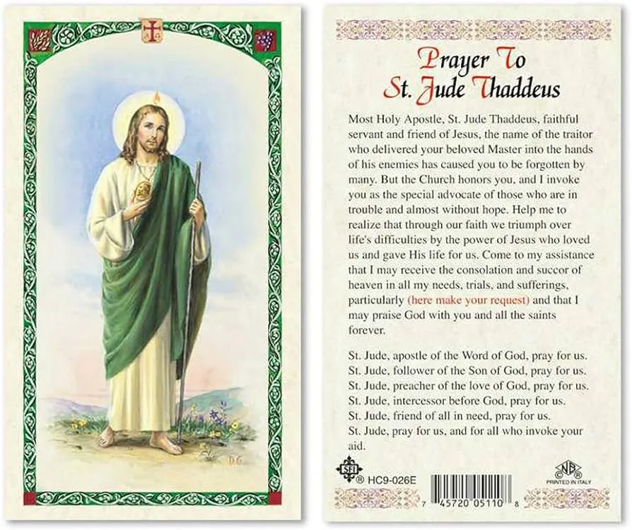 Amazon.com: Tarjetas de oración laminadas de San Judas Tadeo, paquete de 25  : Productos de Oficina