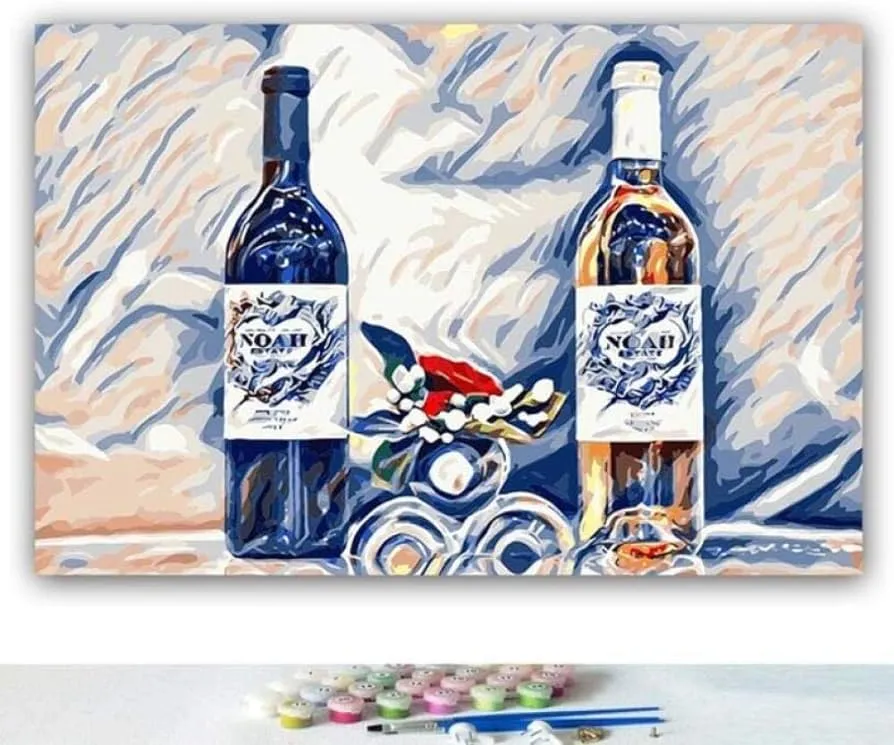 Amazon.com: Yqgdss - Botellas de vino tinto para colorear con imágenes  azules, kits únicos, arte de pared, dibujo, pintado a mano, pintura al óleo  digital por números, impreso, lienzo de regalo, marco