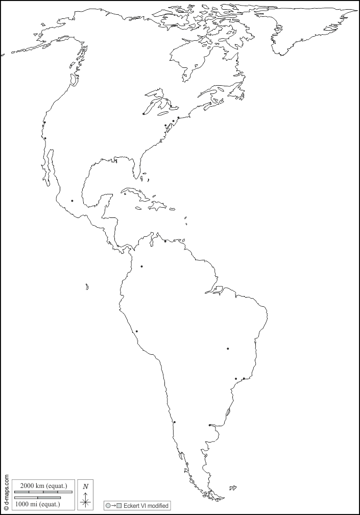 América: Mapa gratuito, mapa mudo gratuito, mapa en blanco ...