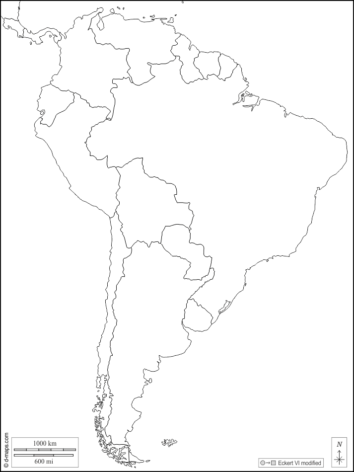 América del Sur: Mapa gratuito, mapa mudo gratuito, mapa en blanco ...