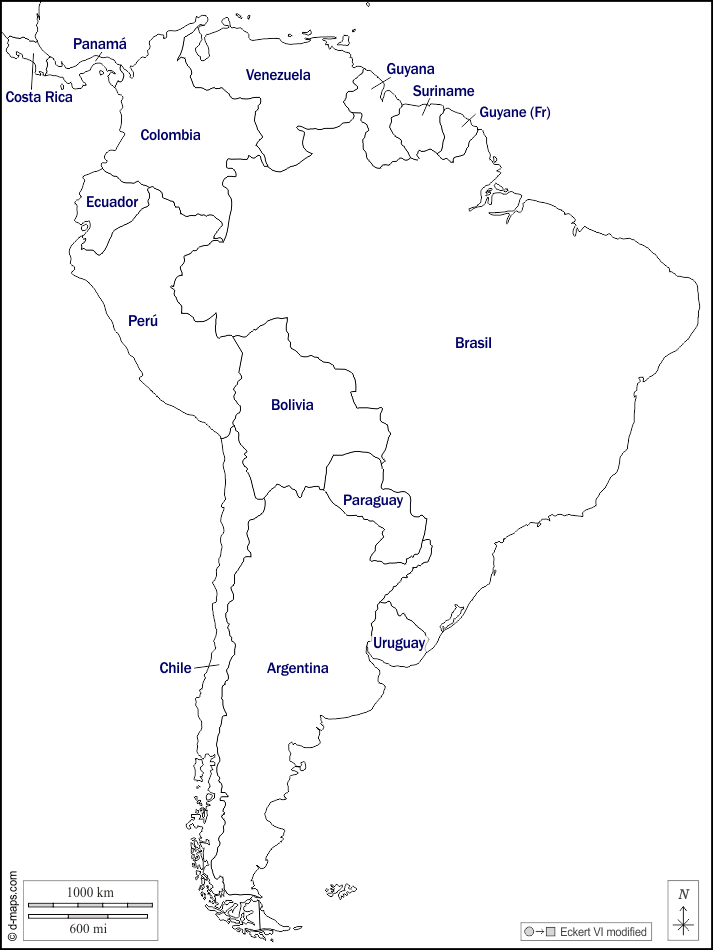 América del Sur: Mapa gratuito, mapa mudo gratuito, mapa en blanco ...