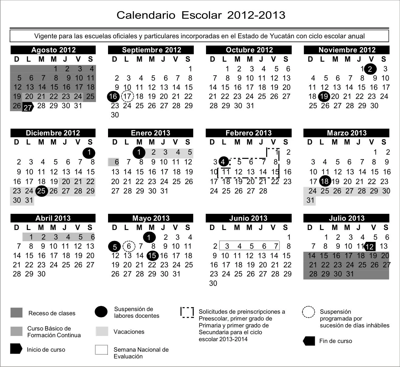 Entre amigos: Calendario Escolar de Yucatán 2012-