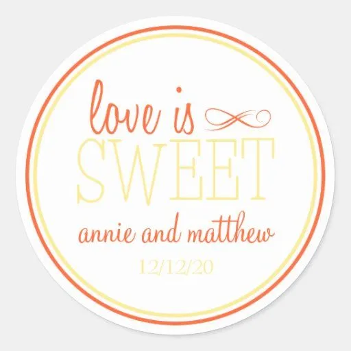 El amor es etiquetas dulces (naranja/el amarillo) de Zazzle.