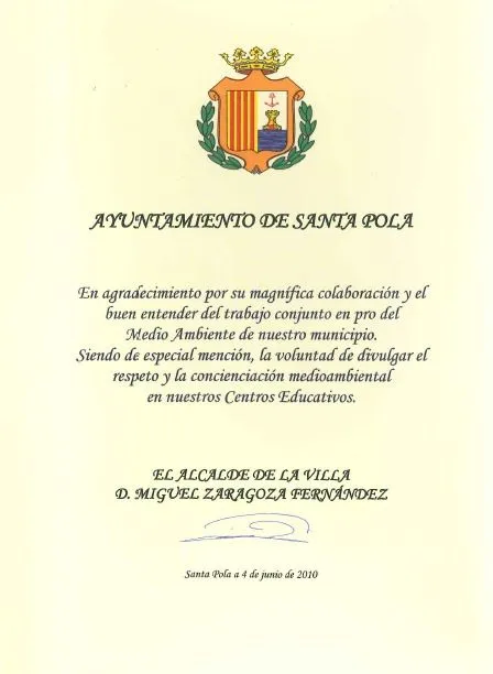 AMPA colegio ALONAI Santa Pola: DIPLOMA agradecimiento por ...