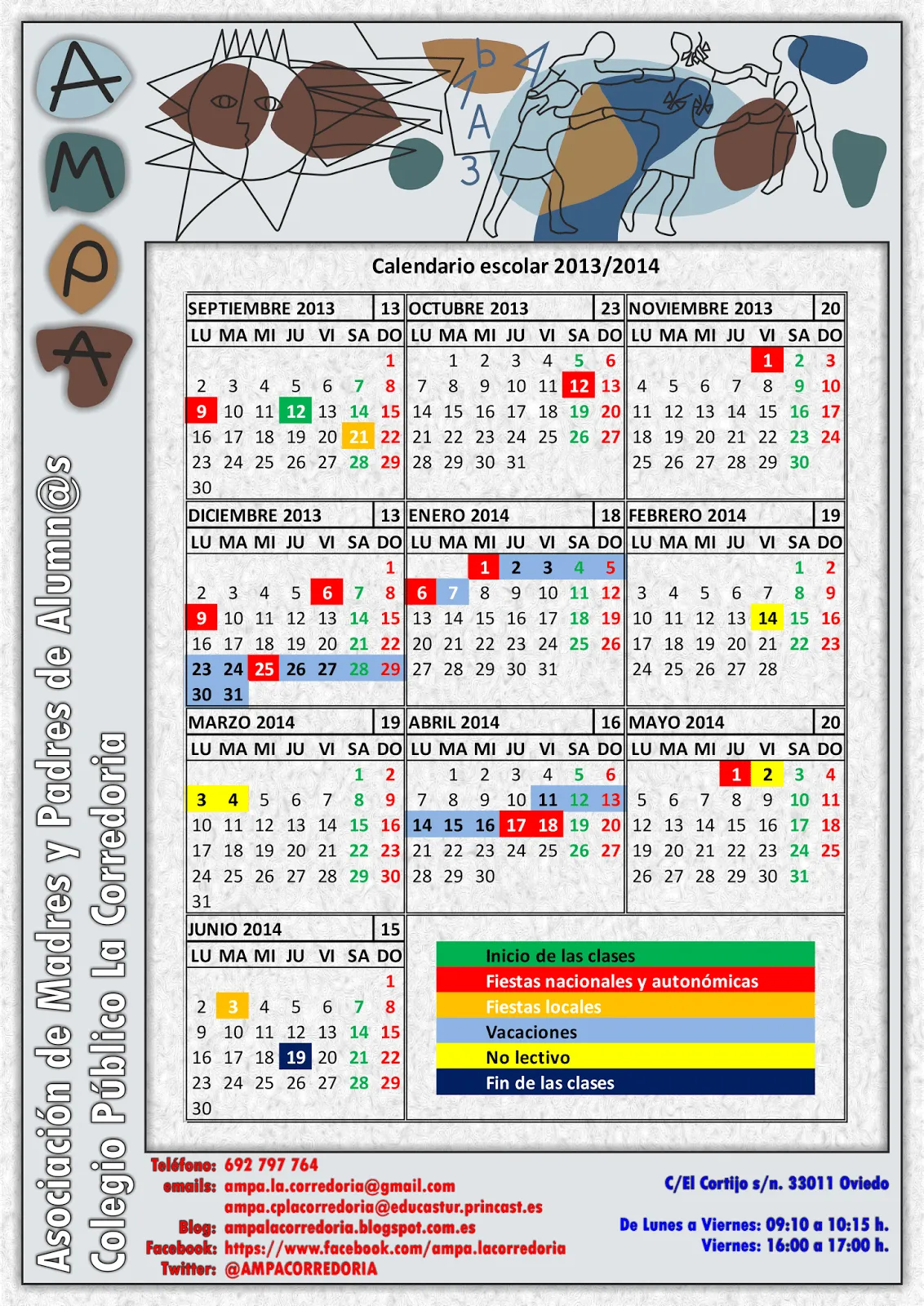 AMPA C.P. La Corredoria. Oviedo: calendario escolar 2013/