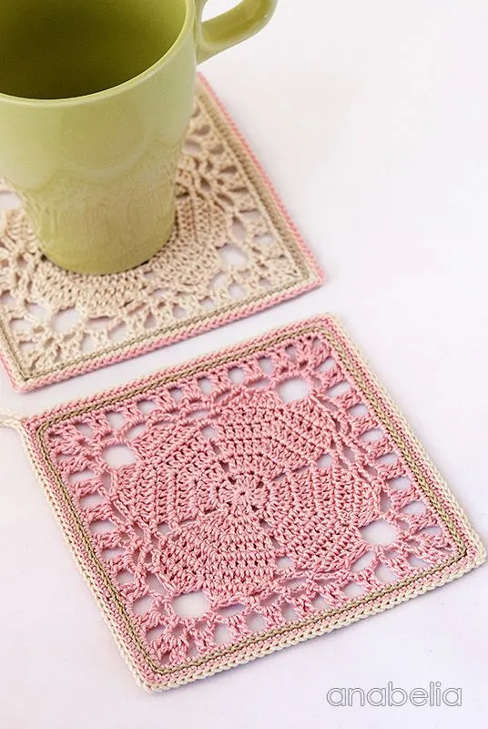 Anabelia craft design: Japanese square crochet coasters, free pattern