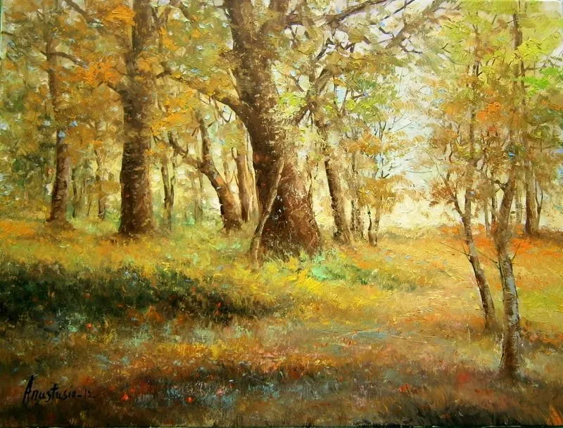 ANASTASIO - PINTURA AL ÓLEO: BOSQUE EN PRIMAVERA