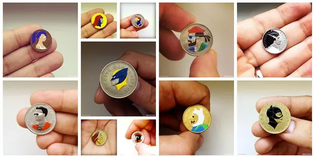 Andre Levy elimina las caras de las monedas superponiendo superheroe