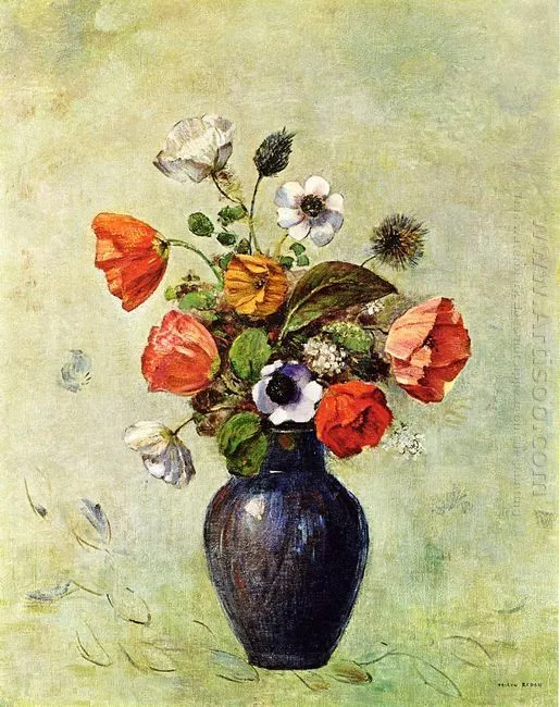 Anémonas Y Amapolas en un florero - Pintura al óleo