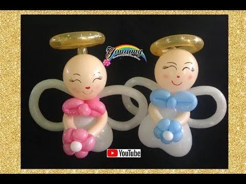 DECORACION CON GLOBOS ANGELITO PARA BAUTIZO - YouTube