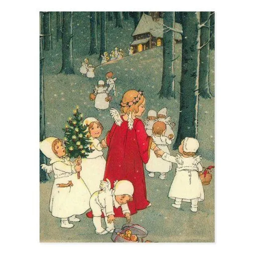 Ángeles del bosque del navidad tarjetas postales de Zazzle.