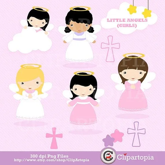 Angelistos Niñas digital clipart / Lindos angelitos por ClipArtopia