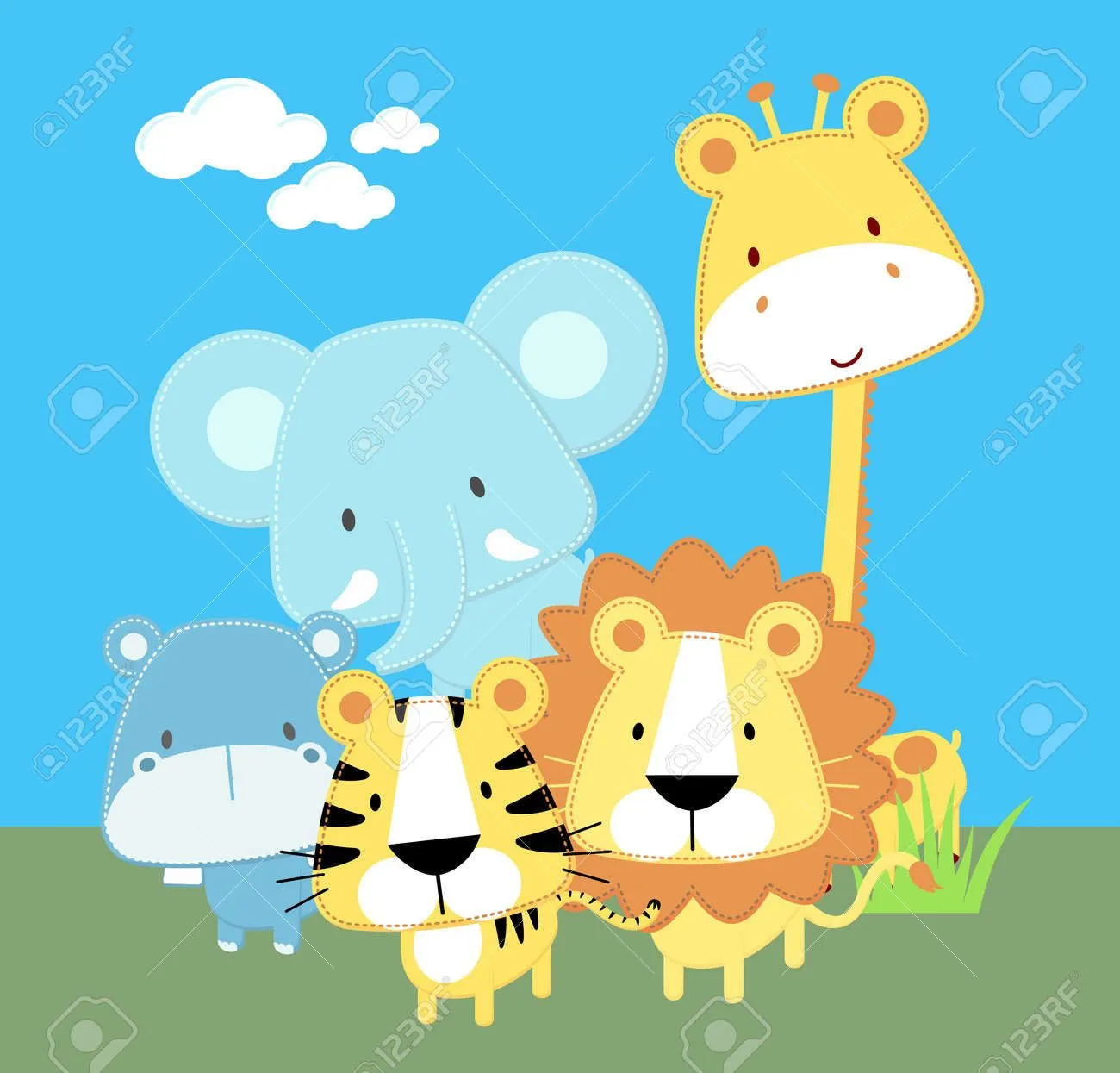 Vector Illustration Of Cute Safari Baby Animals Royalty Free ...