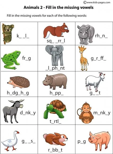 Animals Fill In | Welcome to Children World of English