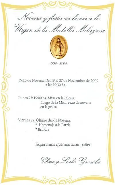 ANJULLON Online: Invitación a la Novena de la Medalla Milagrosa