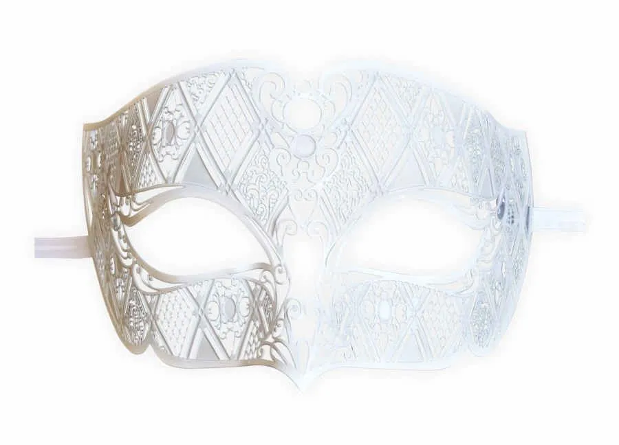 Antifaz Veneciano Masculino en Metal Blanco : Mask-Shop.com