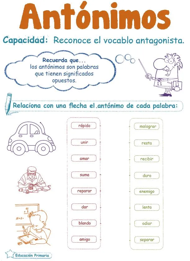 Antónimos para Niños 2º | Razonamiento Verbal