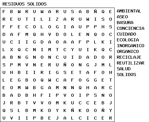 Aprendamos a manejar los residuos sólidos...: SOPA DE LETRAS