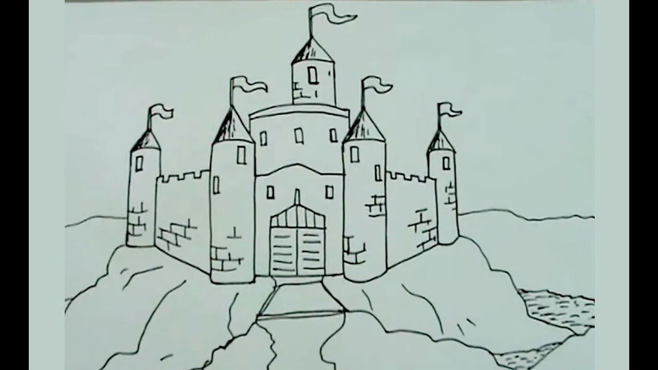 Aprende a dibujar paso a paso un castillo medieval 2/2 - castell drawing -  YouTube