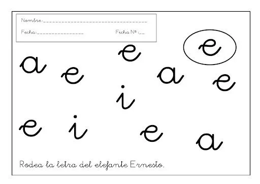 APRENDE A ESCRIBIR LA LETRA E. EJERCICIOS DE CALIGRAFIA INFANTIL