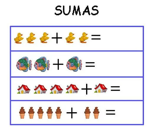 APRENDE A SUMAR. FICHAS DE SUMAS CON DIBUJOS