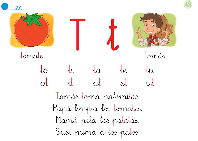 APRENDER ES DIVERTIDO 1º Y 2º: Lectura interactiva de las letras t ...