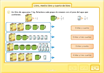 APRENDER ES DIVERTIDO: LITRO, MEDIO LITRO Y CUARTO DE LITRO