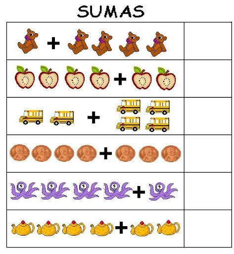APRENDER A SUMAR. TARJETAS DE SUMAS PARA NIÑOS.