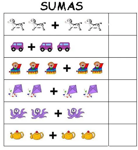 APRENDER A SUMAR. TARJETAS DE SUMAS PARA NIÑOS.