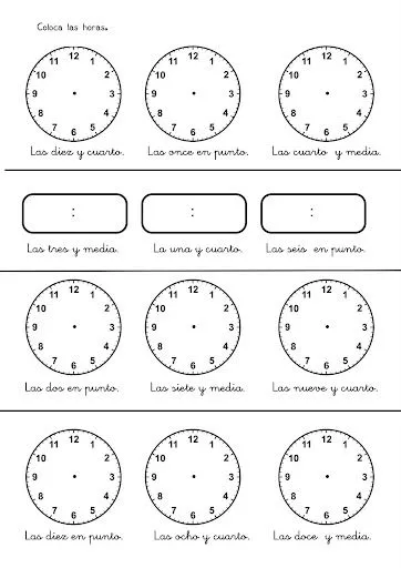 APRENDO LAS HORAS EN FICHAS PARA PINTAR