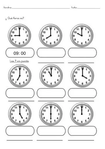 APRENDO LAS HORAS EN FICHAS PARA PINTAR