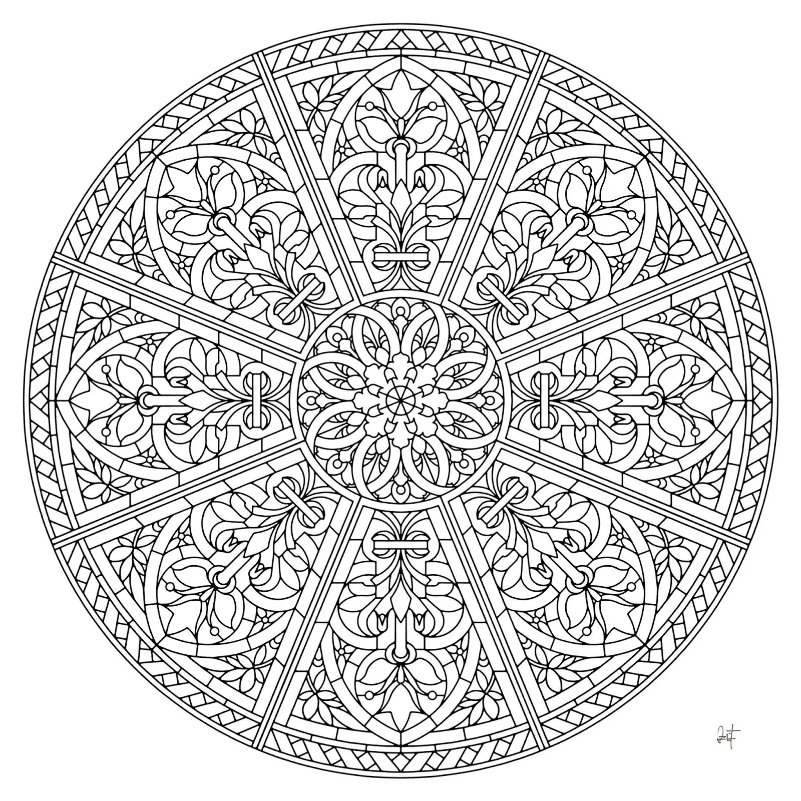 Arabesko: Mandala para colorear, estilo vidriera. Paint drawing.