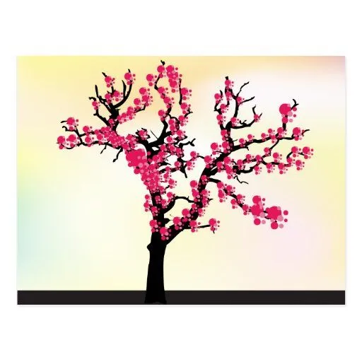 Árbol de la flor de cerezo del rosa japonés tarjetas postales de ...