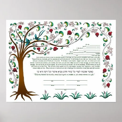 Árbol de la vida Ktubah, anillo-diseño, marfil Posters de Zazzle.