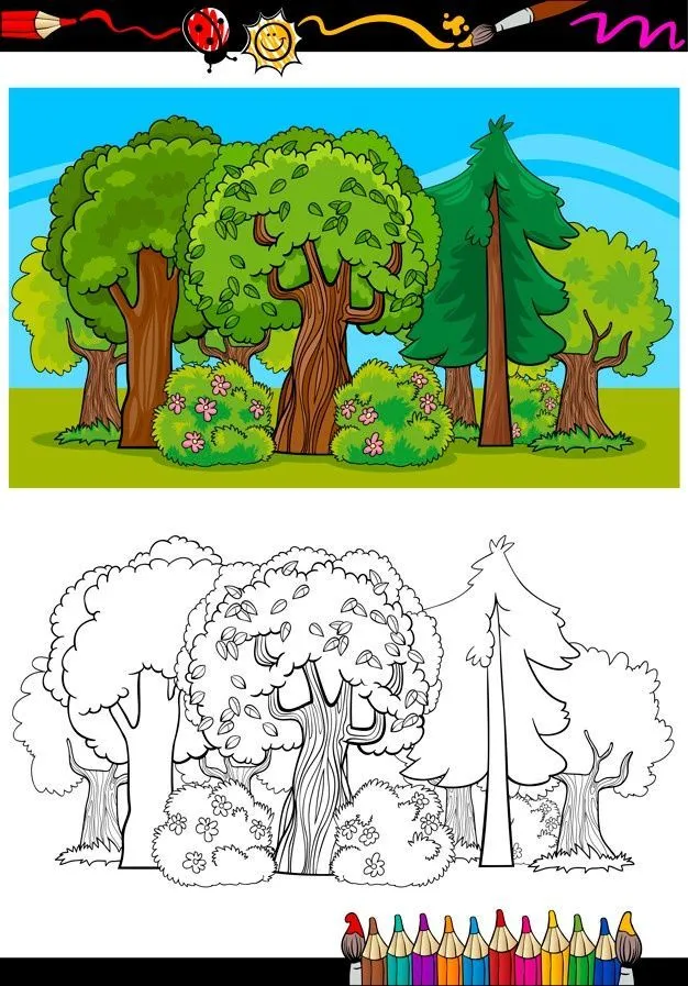 Árboles y bosque de dibujos animados par... | Premium Vector #Freepik  #vector #arbol #libro #verano #verde | Dibujos, Dibujo bosque, Dibujos de  arte hermosos