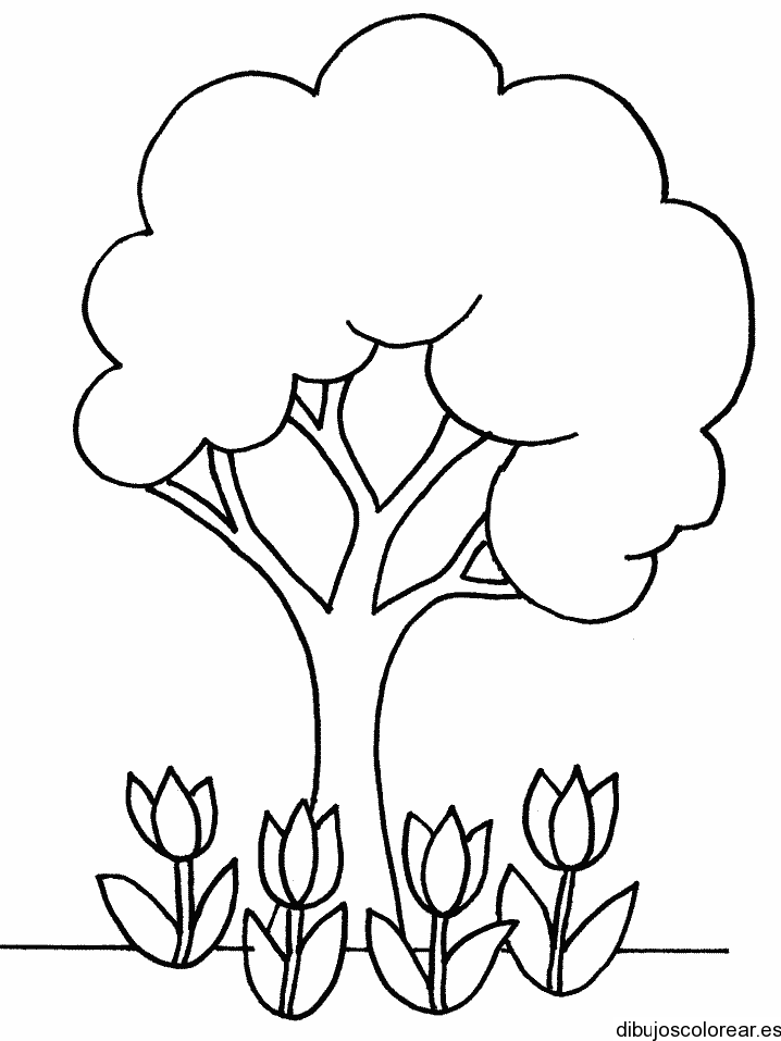 Dibujo de un árbol y flores | Dibujos para Colorear