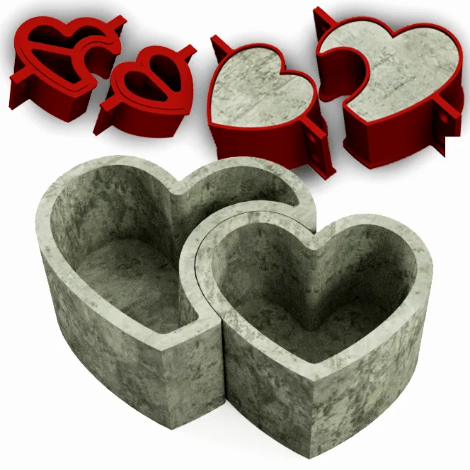 Archivo 3D Molde Corazón Doble | San Valentín | Día de los Enamorados |  Molde Maceta Corazón Cemento・Modelo de impresora 3D para descargar・Cults