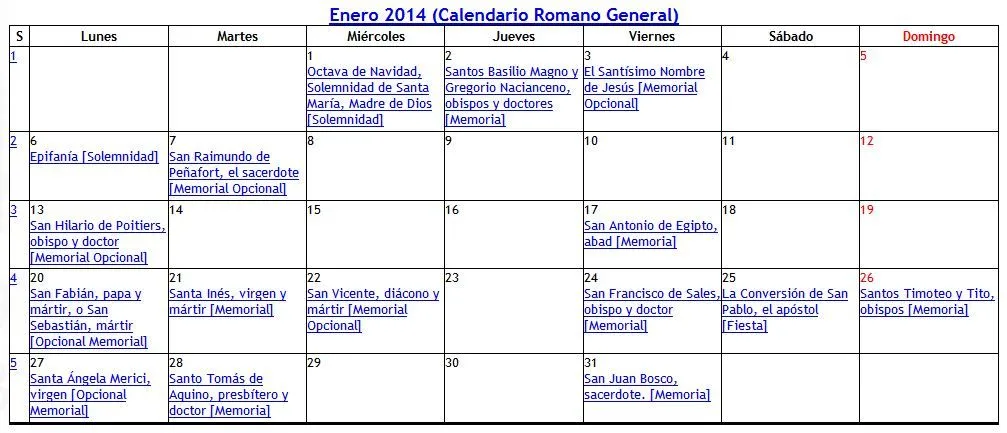 Arquitectura, arte sacro y liturgia: CALENDARIO LITURGICO 2014