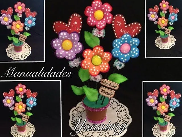 ARREGLO DE FLORES EN MACETA HECHO DE FOAMY IDEAL PARA EL DIA DE ...