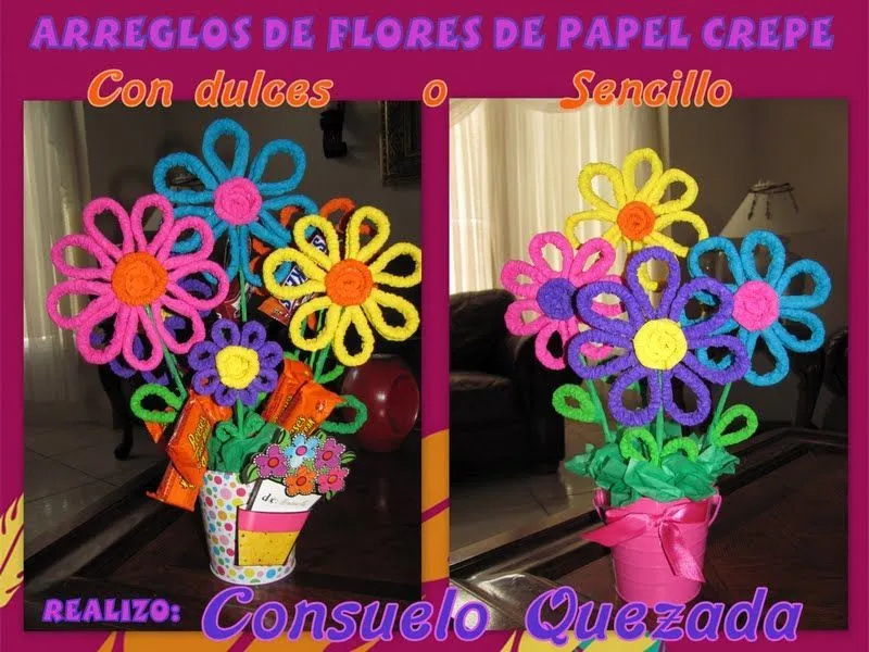 arreglo con flores de papel crepe corrugado puedes ver el paso a ...