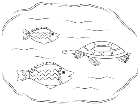 Arte Aborigen con Tortuga y Peces dibujo para colorear ...