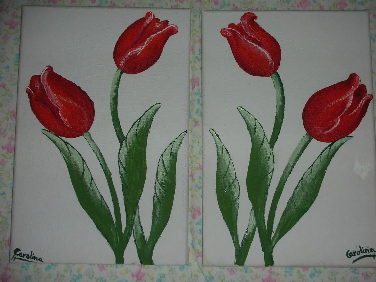 CON ARTE: CUADRO DIPTICO TULIPANES ROJOS