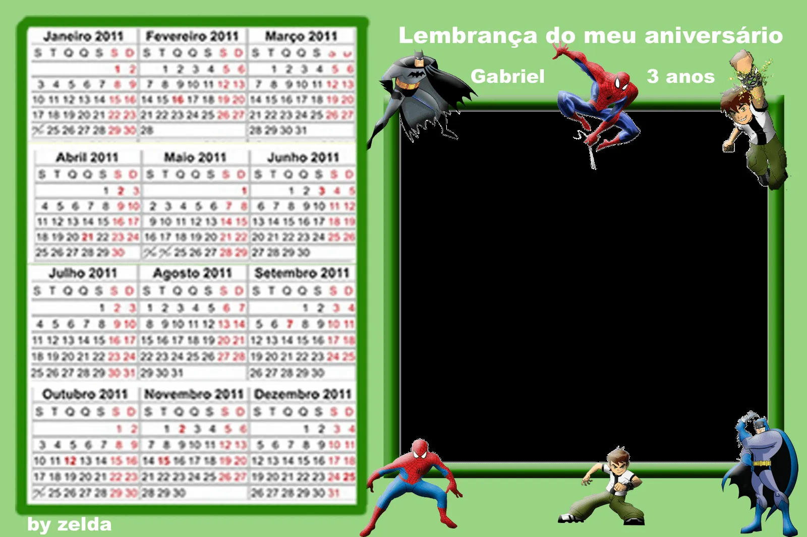 Artes da Zelda: Novas molduras em PNG Calendário