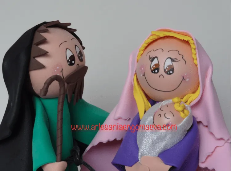 artesania en goma eva: San José, La Virgen María y El Niño Jesús