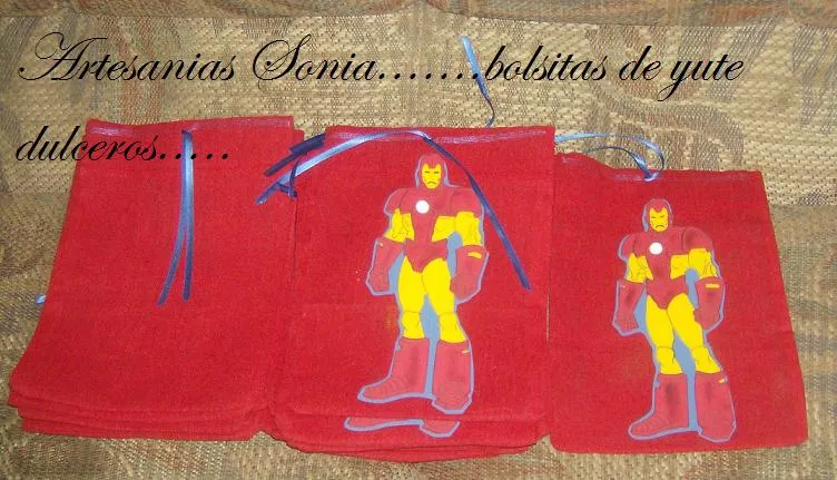 Artesanias Sonia: Bolsitas de Yute....dulceros de super heroes