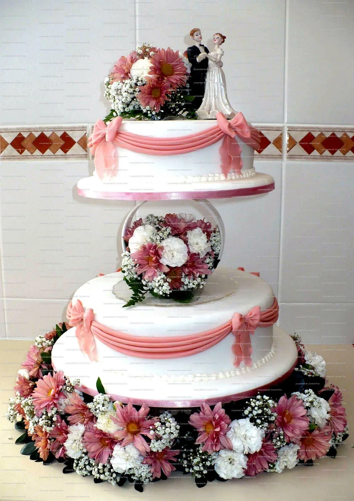  ... Artisticas en Canela Fina: Torta de Matrimonio 2 pisos Flores Rosa