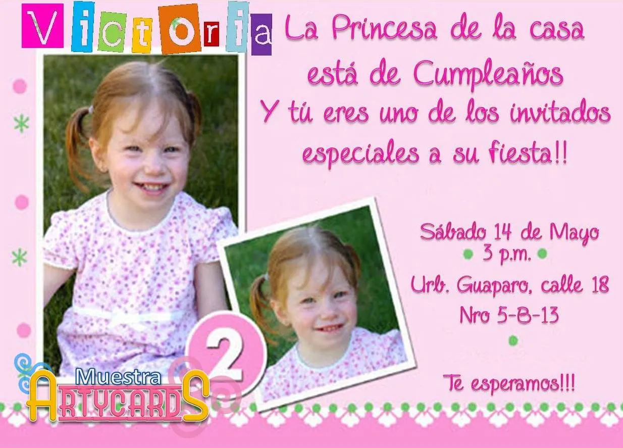 ARTYCARDS: INVITACIONES CUMPLEAÑOS DE NIÑA