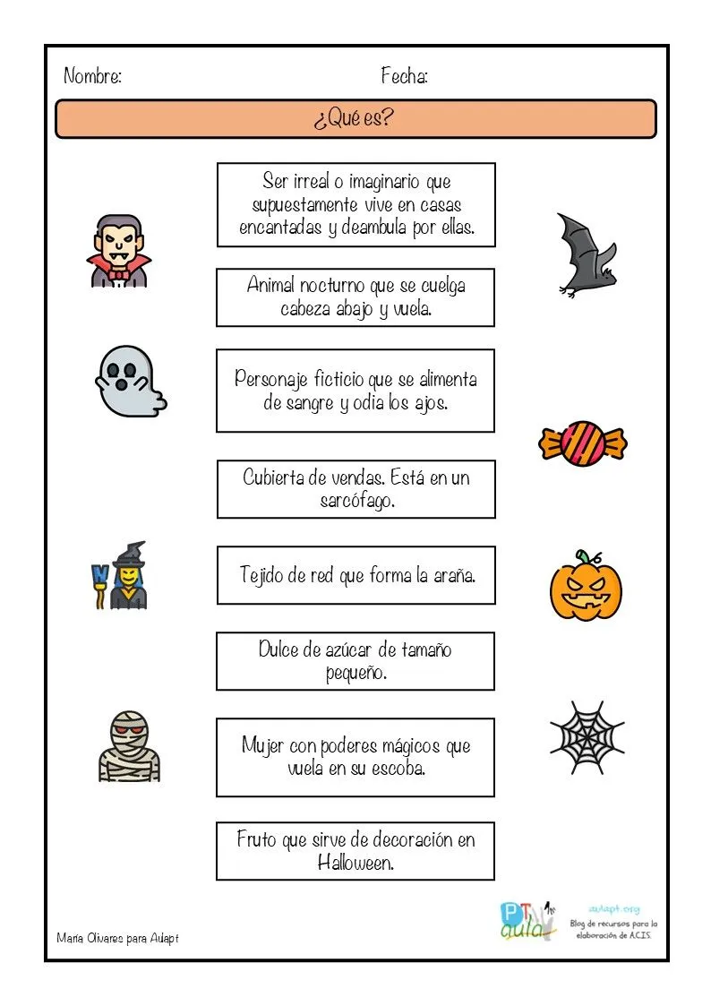 ASOCIACIÓN IMAGEN-TEXTO CON VOCABULARIO DE HALLOWEEN - Aula PT